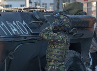 Military armored trasnporter operator at the national day parade