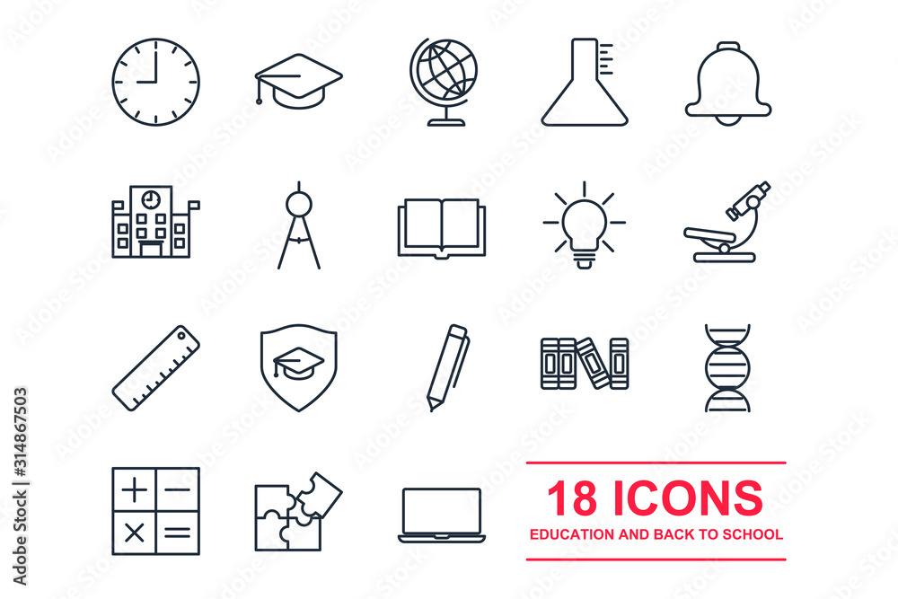 Poster set education icon template color editable. back to school pack symbol vector sign isolated on white