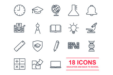 Fototapeta premium Set Education icon template color editable. back to school pack symbol vector sign isolated on white background illustration for graphic and web design.