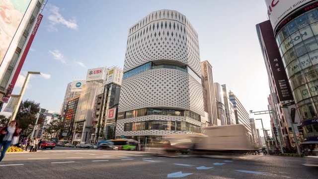 Ginza, Tokyo, Japan- November 6, 2019: 4K time lapse video of Pedestrians tourists and shoppers walking on Ginza street at Ginza district, famous for its shopping