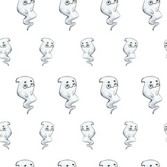 Watercolor ghost. Hand painted Halloween illustration isolated on white background. Magic characters for design, print, background, poster, postcard.