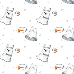 Fototapeta premium Watercolor ghost. Hand painted Halloween illustration isolated on white background. Magic characters for design, print, background, poster, postcard.