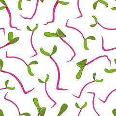 Microgreen. Seamless pattern. Color image of beetroot sprouts. Design element. Vector illustration.