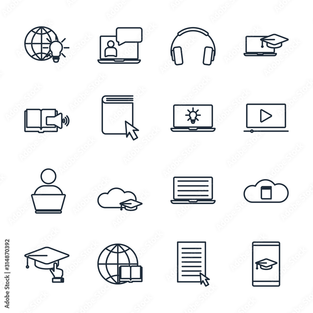 Poster set online education element icon template color editable. e-learning pack symbol vector sign isolat