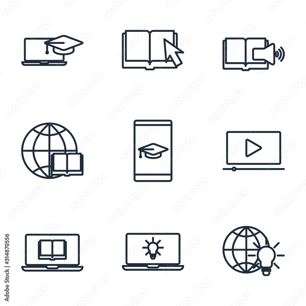 Leinwandbilder set online education element icon template color editable. e-learning pack symbol vector sign isolat