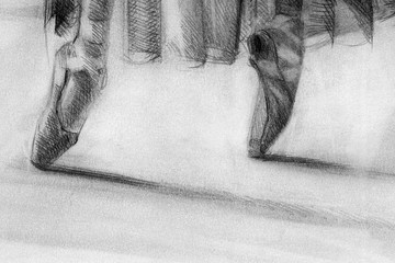 legs of a ballerina. pencil drawing. graphics pointe shoes 