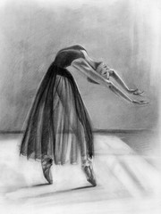 ballerina in dance. sketch. graphic arts. pencil drawing