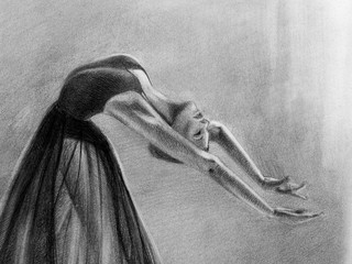 ballerina in dance. sketch. graphic arts. pencil drawing