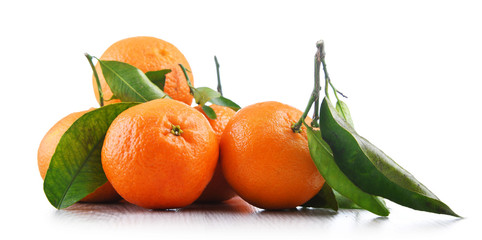 Composition with tangerines isolated on white background