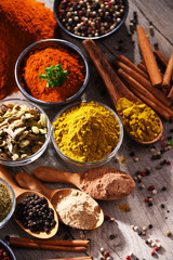 Variety of spices on kitchen table