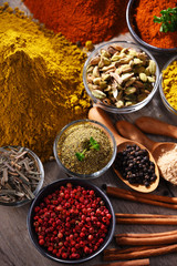Variety of spices on kitchen table