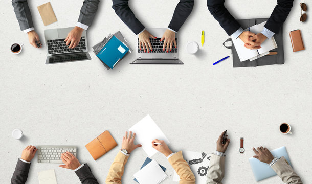 Business concept, group of businessmen at work, meeting and teamwork