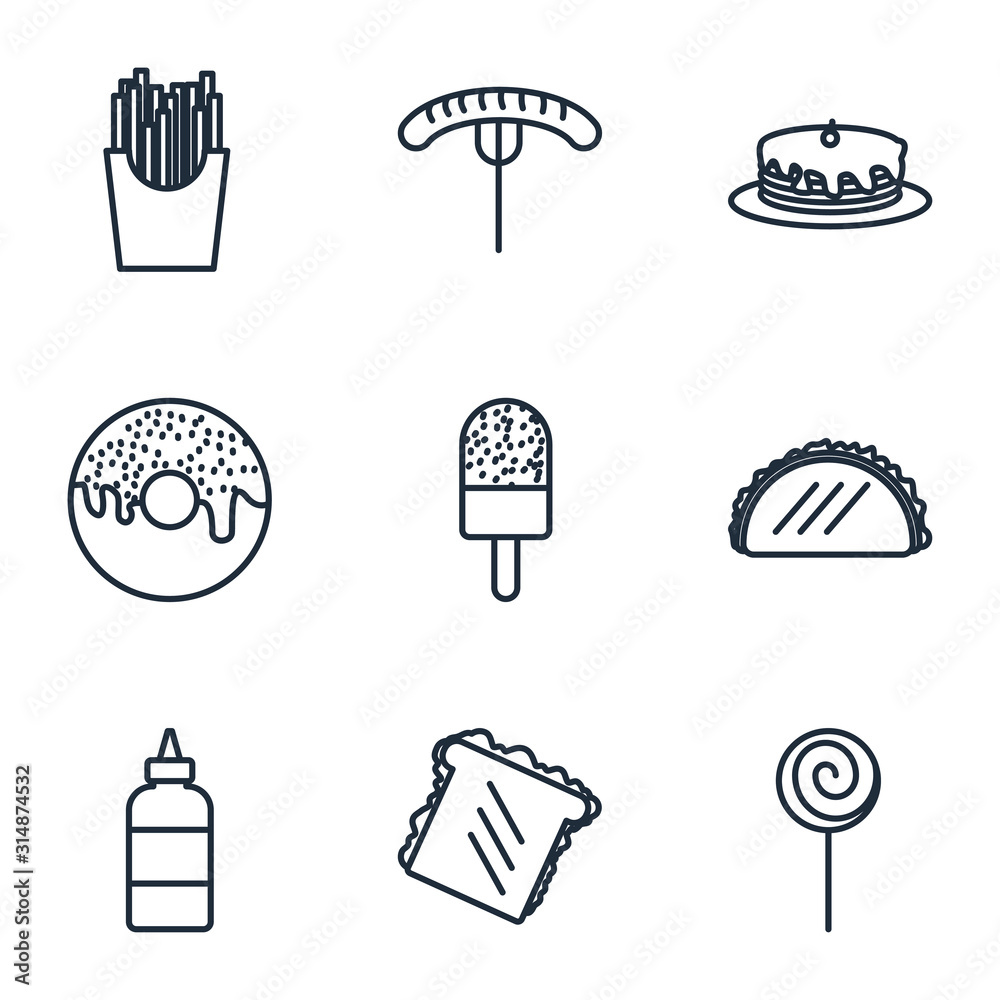 Poster set fastfood icon template color editable. fastfood pack symbol vector sign isolated on white backgr