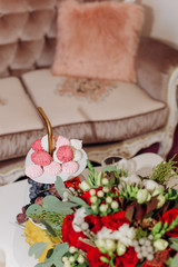 marshmallows fruit grapes table flowers decor holiday