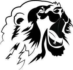 black and white vector illustration of a roaring lion