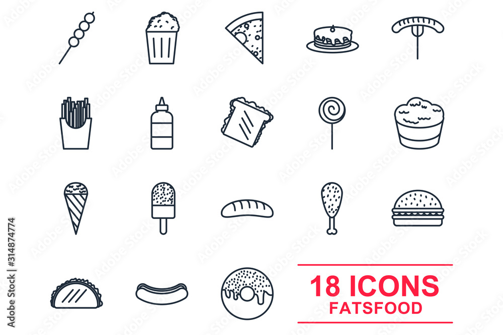 Poster set fastfood icon template color editable. fastfood pack symbol vector sign isolated on white backgr