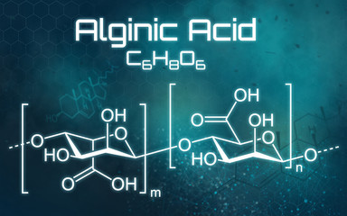 Chemical formula of Alginic acid on a futuristic background