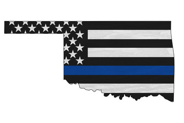 American thin blue line flag on map of Oklahoma