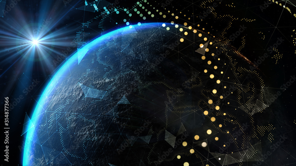 Wall mural global network connection and telecommunication on earth. elements of this image furnished by nasa -