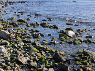 scenica vista invernale di scogli e mare trasparente
