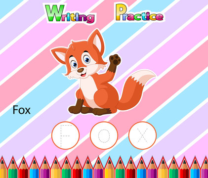 Worksheet Writing practice alphabet F for Fox of illustration
