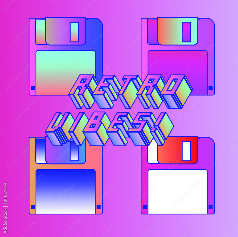 Poster composition with floppy disc and 3d title 