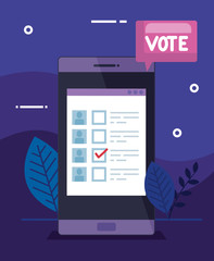 smartphone for vote online with speech bubble vector illustration design