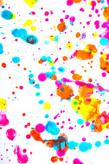 Close Up of Splattered Paint Blobs on White Paper for Abstract Background