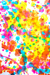Close Up of Splattered Paint Blobs on White Paper for Abstract Background