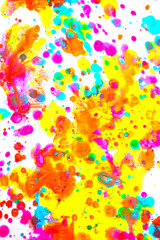 Fototapeta na wymiar Close Up of Splattered Paint Blobs on White Paper for Abstract Background