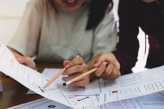 asian startup designer web mobile development team on website template design for user ui application on paper or framework layout production Before on web ux for device creative in develop wireframe