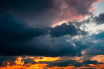 Huge black clouds before the rain on sunset