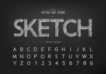 Chalk font and alphabet vector, Hand draw design typeface and number