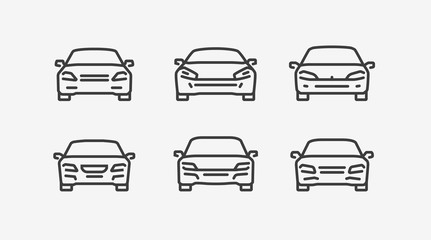 Car icon set in linear style. Transport vector illustration - obrazy, fototapety, plakaty