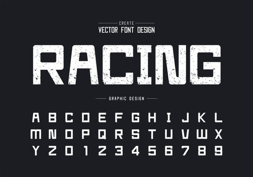 Texture font and alphabet vector, Rough square typeface letter and number design