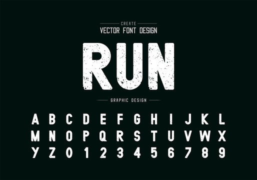 Texture font and alphabet vector, Rough style typeface letter and number design, graphic text on background
