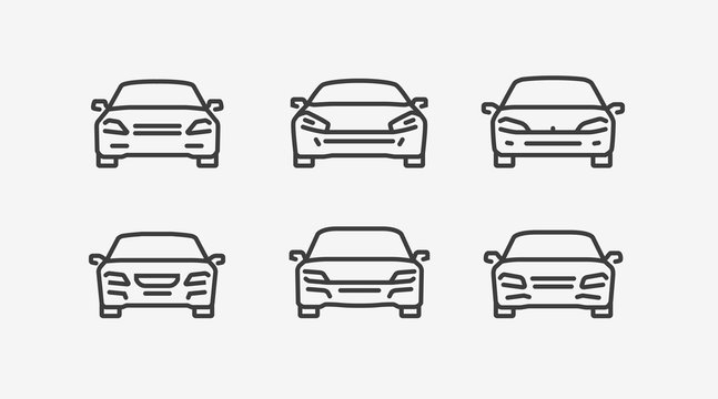 Car icon set in linear style. Transport vector illustration