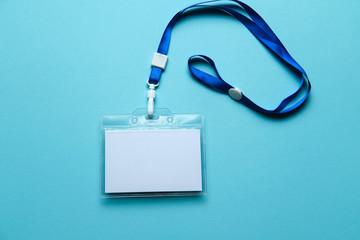 Security Badge on colorful background, event invitation concept, job