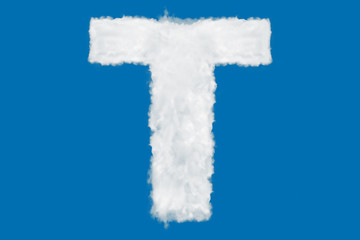 Letter T font shape element made of clouds on blue