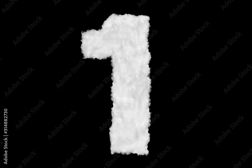 Wall mural number 1 font shape element made of cloud on black