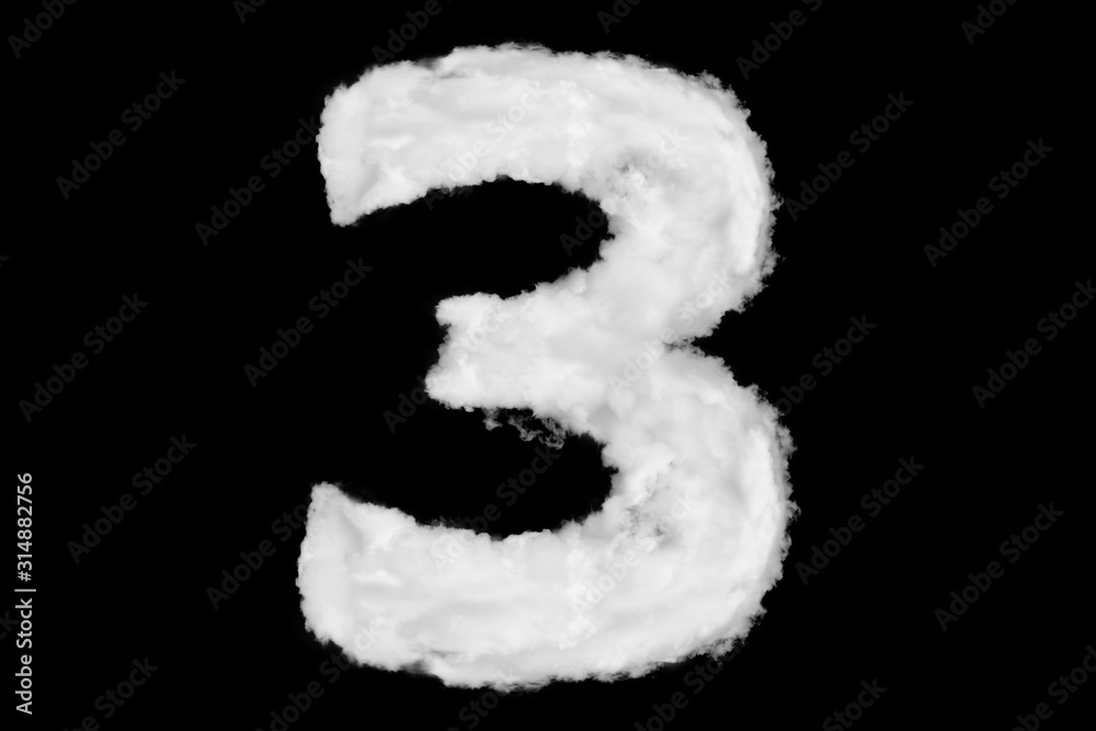 Wall mural number 3 font shape element made of cloud on black