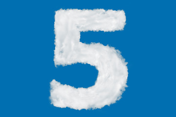 Number 5 font shape element made of clouds on blue