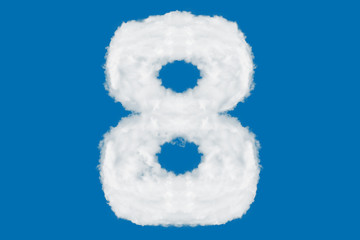 Number 8 font shape element made of clouds on blue