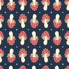 Vector repeat pattern with toadstools and dots