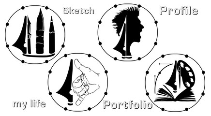 Set of four icons for social networks in black and white