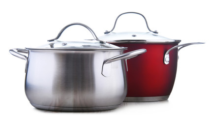 Two steel pots isolated on white