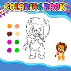coloring book lion holding pencil and book
