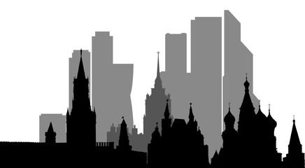 Fototapeta premium Silhouette illustration in black and white version of the hero city Moscow