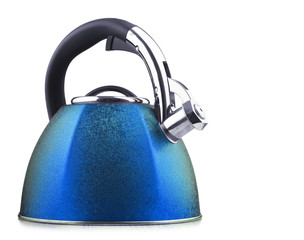 Traditional stainless steel stovetop kettle with whistle