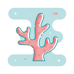 Obraz premium Coral with fish and stars in linear style.